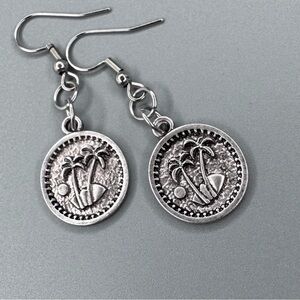HAND CRAFTED EARRINGS Dangle Drop 
Sterling Silver Tropical Coin Charm